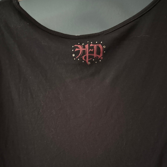 Harley-Davidson Womens Embellished Graphic Sleeve Large Bling Rhinestone V-Neck - Picture 3 of 10